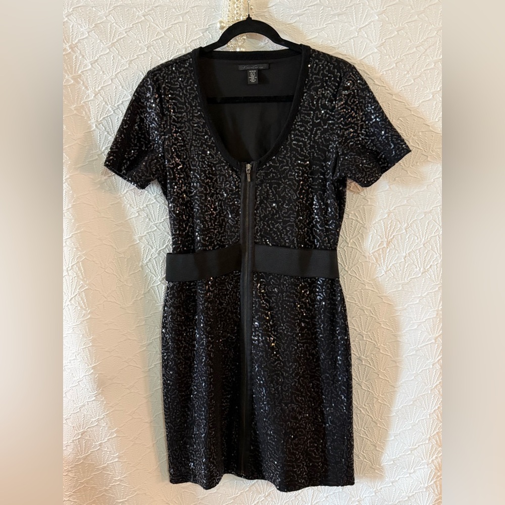 PRICE ⬇️ Kenneth Cole Black Sequin Zip-Front Mini Dress